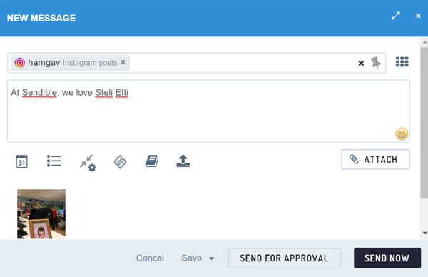Sendible's compose box - scheduling to Instagram