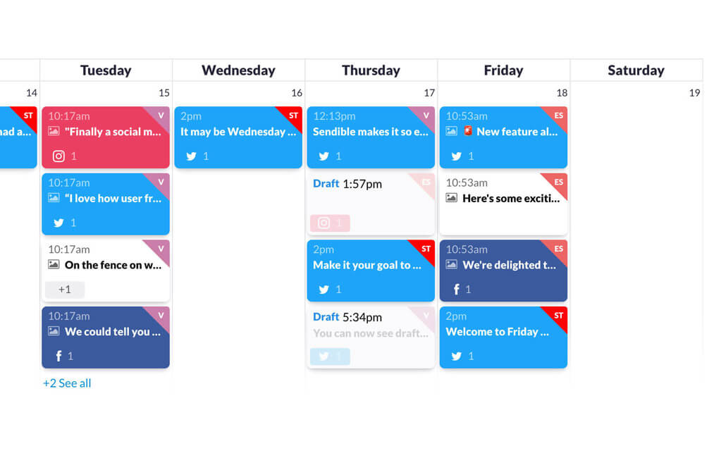 social media calendar in Sendible