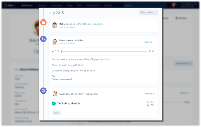 hubspot crm timeline