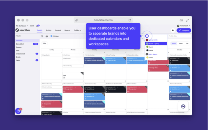 Sendible’s interactive calendar makes content management for multiple clients as straightforward as possible