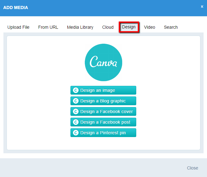 Sendible's compose box Canva integration under Design