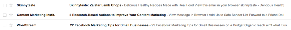 Effective subject lines from Skinnytaste, CMI and WordStream