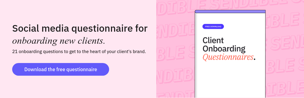 Social media questionnaire for onboarding new clients. 21 onboarding questions to get to the heart of your client's brand.  