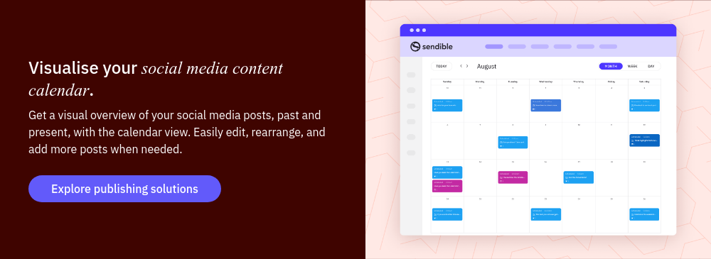 Visualise your social media content calendar. Get a visual overview of your social media posts, past and present, with the calendar view. Easily edit, rearrange, and add more posts when needed.  