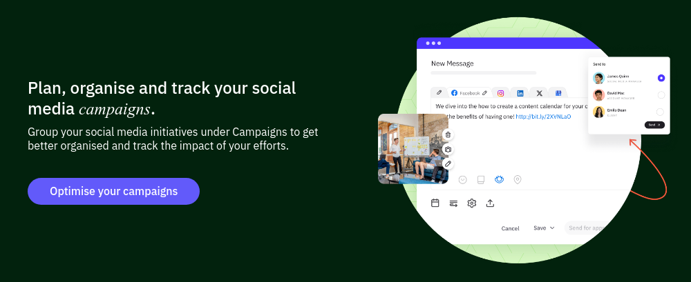 Plan, organise and track your social media campaigns. Group your social media initiatives under Campaigns to get better organised and track the impact of your efforts.  