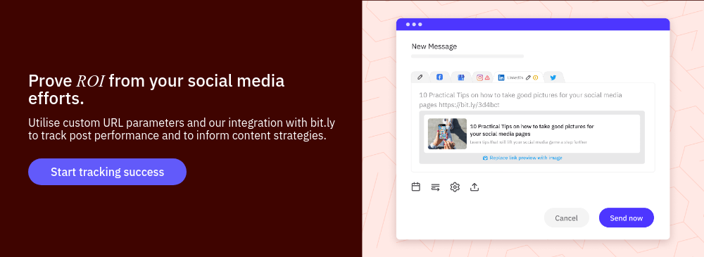 Prove ROI from your social media efforts. Utilise custom URL parameters and our integration with bit.ly to track post performance and to inform content strategies.  