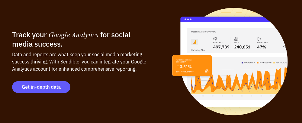 Track your Google Analytics for social media success. Data and reports are what keep your social media marketing success thriving. With Sendible, you can integrate your Google Analytics account for enhanced comprehensive reporting.  