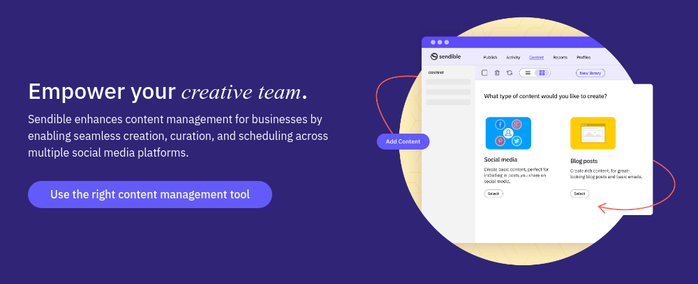 Empower your creative team. Sendible enhances content management for businesses by enabling seamless creation, curation, and scheduling across multiple social media platforms.  