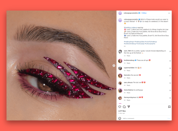 An example of Colour Pop Cosmetic's engaging post