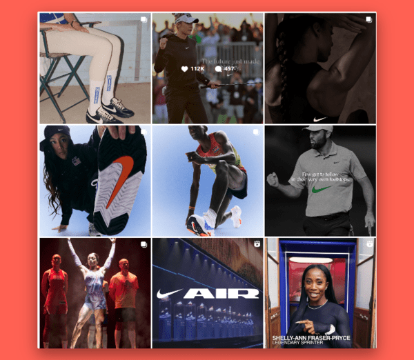 A screenshot of Nike's Instagram grid