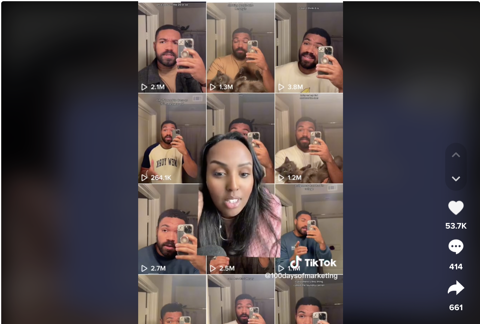 screenshot of a TikTok user highlighting how another TikTok user repurposes their videos