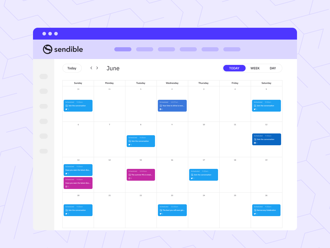 Sendible monthly calendar view