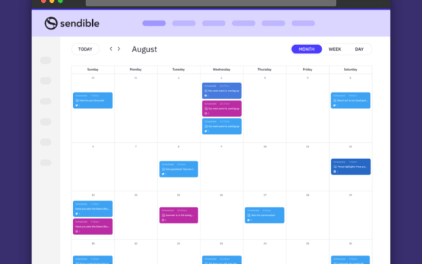 With Sendible’s calendar, you get a visual overview of upcoming content for all platforms